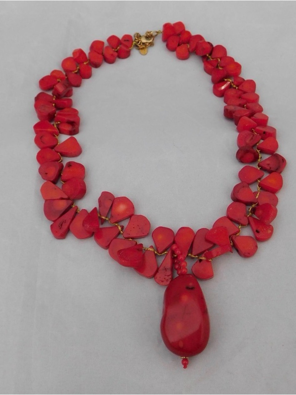 Red Coral Necklace. Sterling with 18 kt gold plating on the chain.